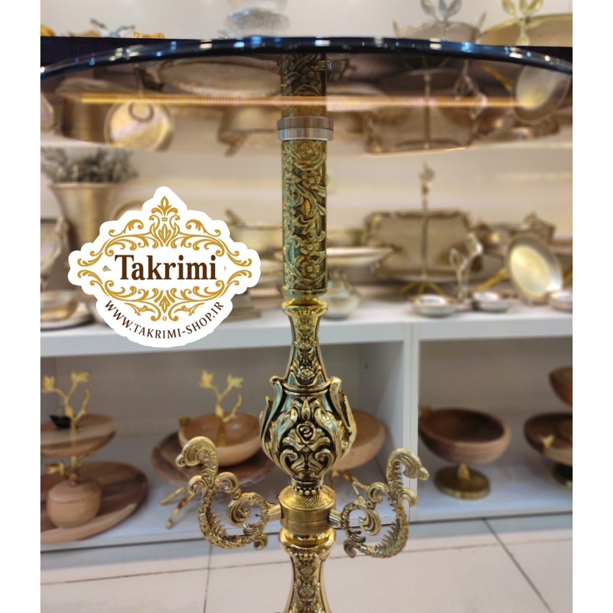 میز کنار سالنی میز خاطره میز سماور میز کنارسالنی طلایی 2 ستون بلند جدید طلایی ( تولیدی تکریمی شاپ )