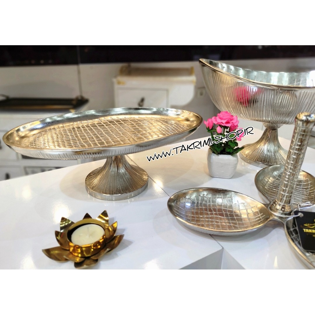 ست سرویس پذیرایی 4 چهار تکه پارچه طرح چرمی پوست ماری آلومینیومی ( تکریمی شاپ )