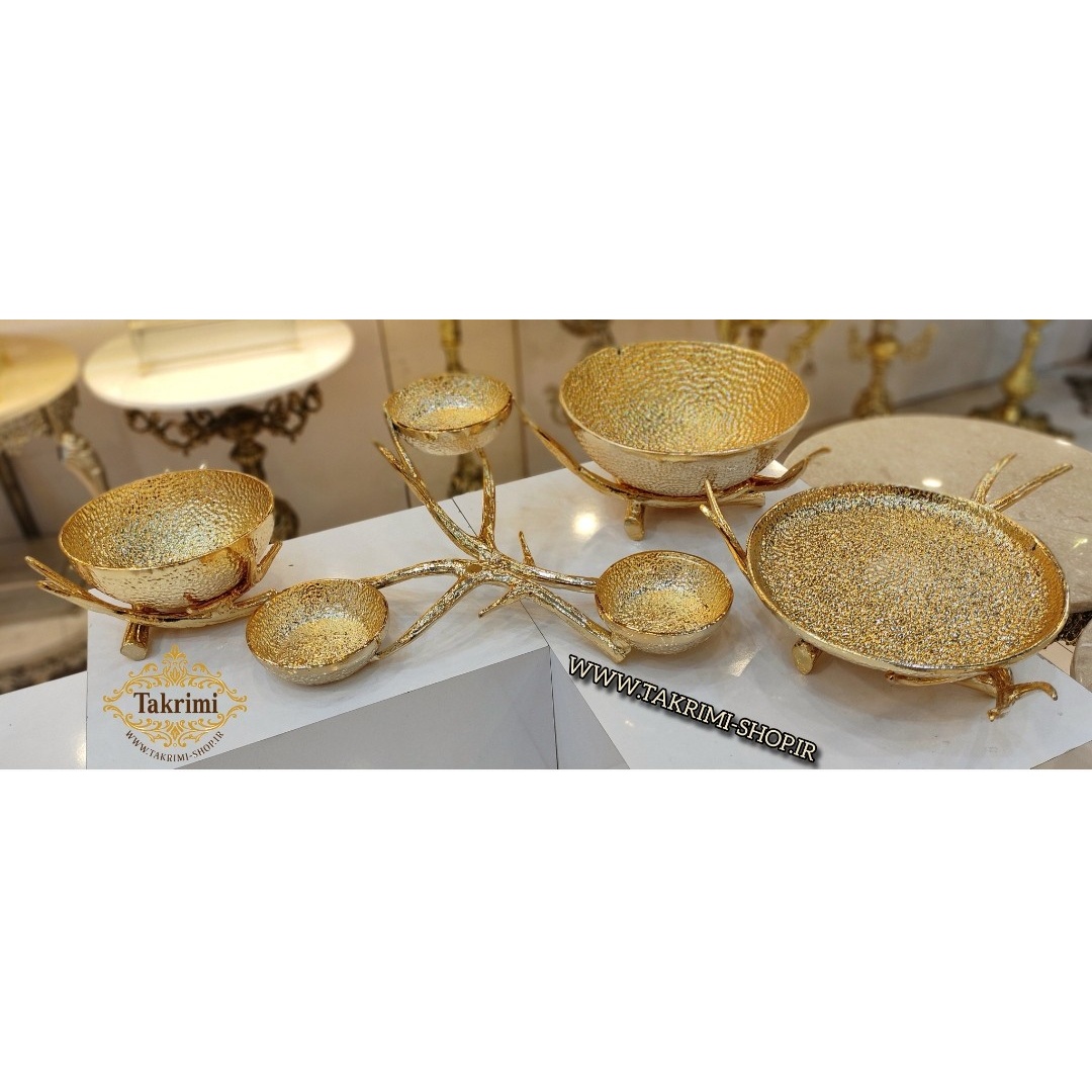 سرویس پذیرایی آنجل اصلی مدل چکشی ( 4 تکه ) طلایی براق جنس آلومینیوم خالص ( تکریمی شاپ )