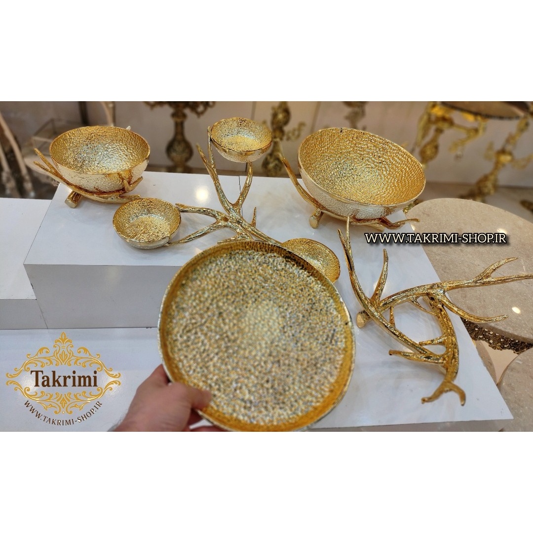 سرویس پذیرایی آنجل اصلی مدل چکشی ( 4 تکه ) طلایی براق جنس آلومینیوم خالص ( تکریمی شاپ )