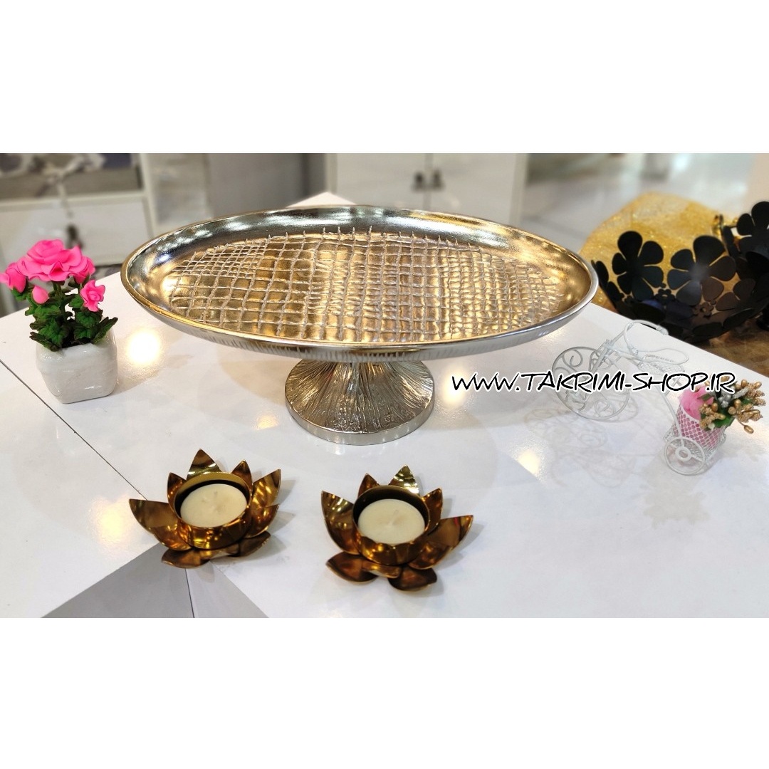 ست سرویس پذیرایی 4 چهار تکه پارچه طرح چرمی پوست ماری آلومینیومی ( تکریمی شاپ )