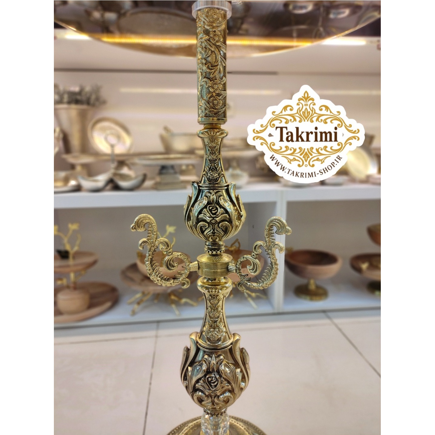 میز کنار سالنی میز خاطره میز سماور میز کنارسالنی طلایی 2 ستون بلند جدید طلایی ( تولیدی تکریمی شاپ )