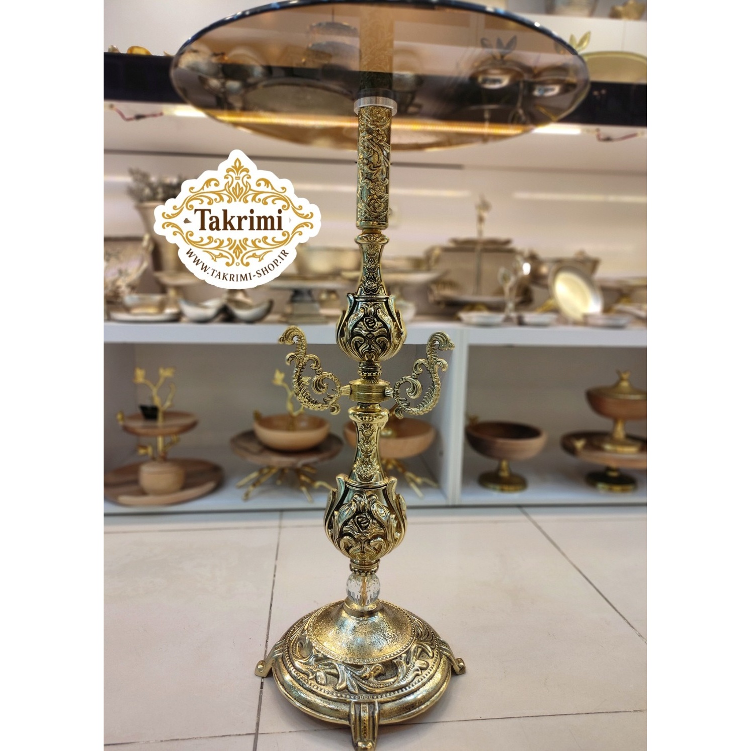 میز کنار سالنی میز خاطره میز سماور میز کنارسالنی طلایی 2 ستون بلند جدید طلایی ( تولیدی تکریمی شاپ )