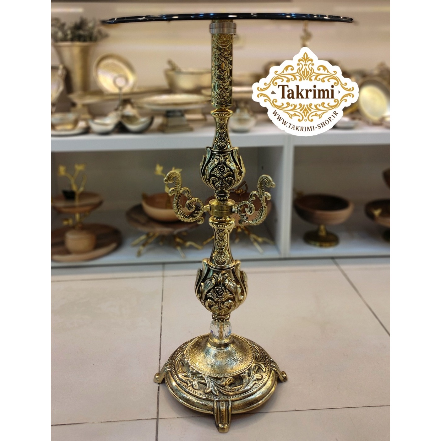 میز کنار سالنی میز خاطره میز سماور میز کنارسالنی طلایی 2 ستون بلند جدید طلایی ( تولیدی تکریمی شاپ )