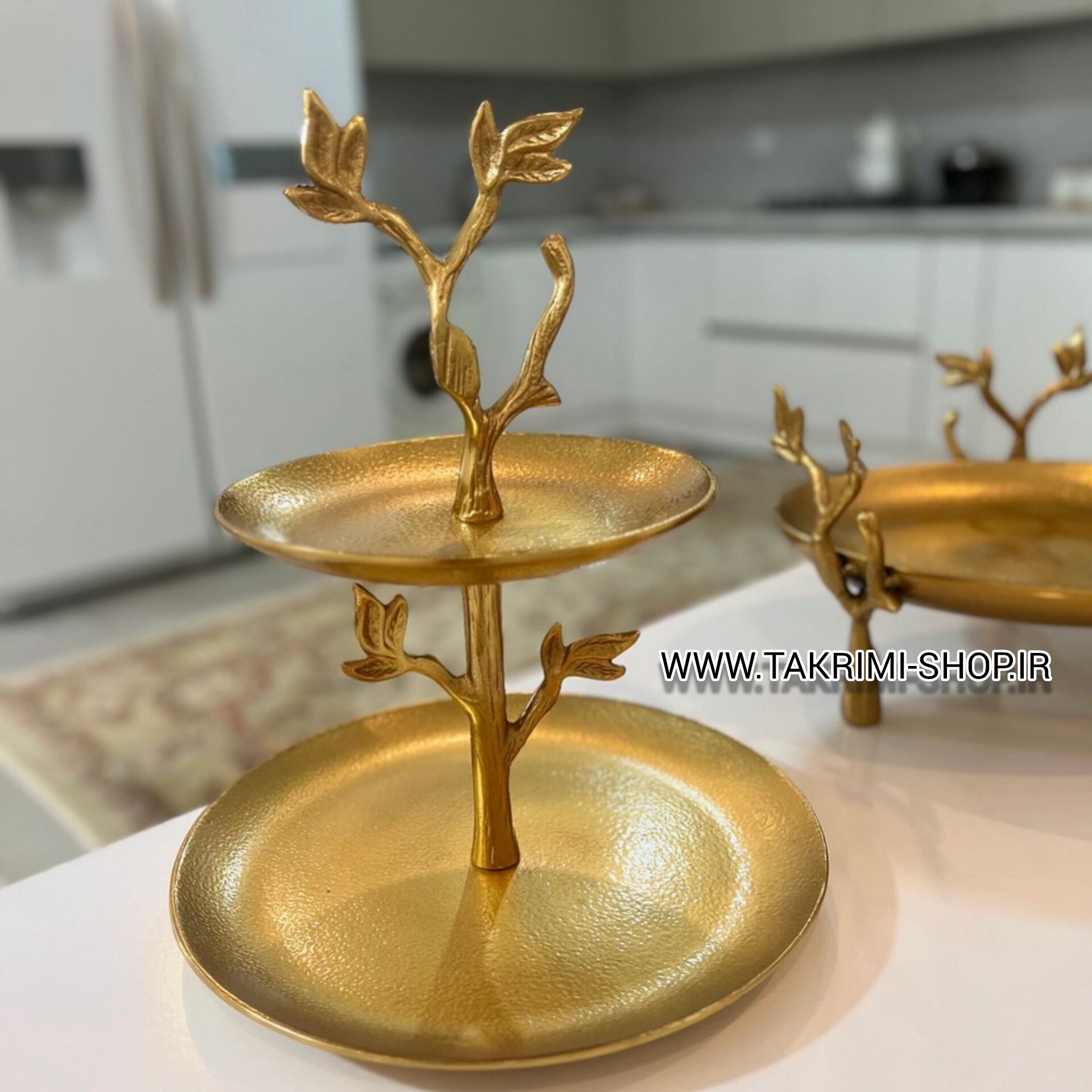 ست سرویس پذیرایی گلبرگ طلایی 5 تکه جنس آلومینیوم آبکاری فورتیک ( سایت تکریمی شاپ )