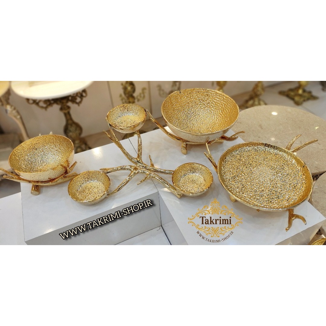 سرویس پذیرایی آنجل اصلی مدل چکشی ( 4 تکه ) طلایی براق جنس آلومینیوم خالص ( تکریمی شاپ )