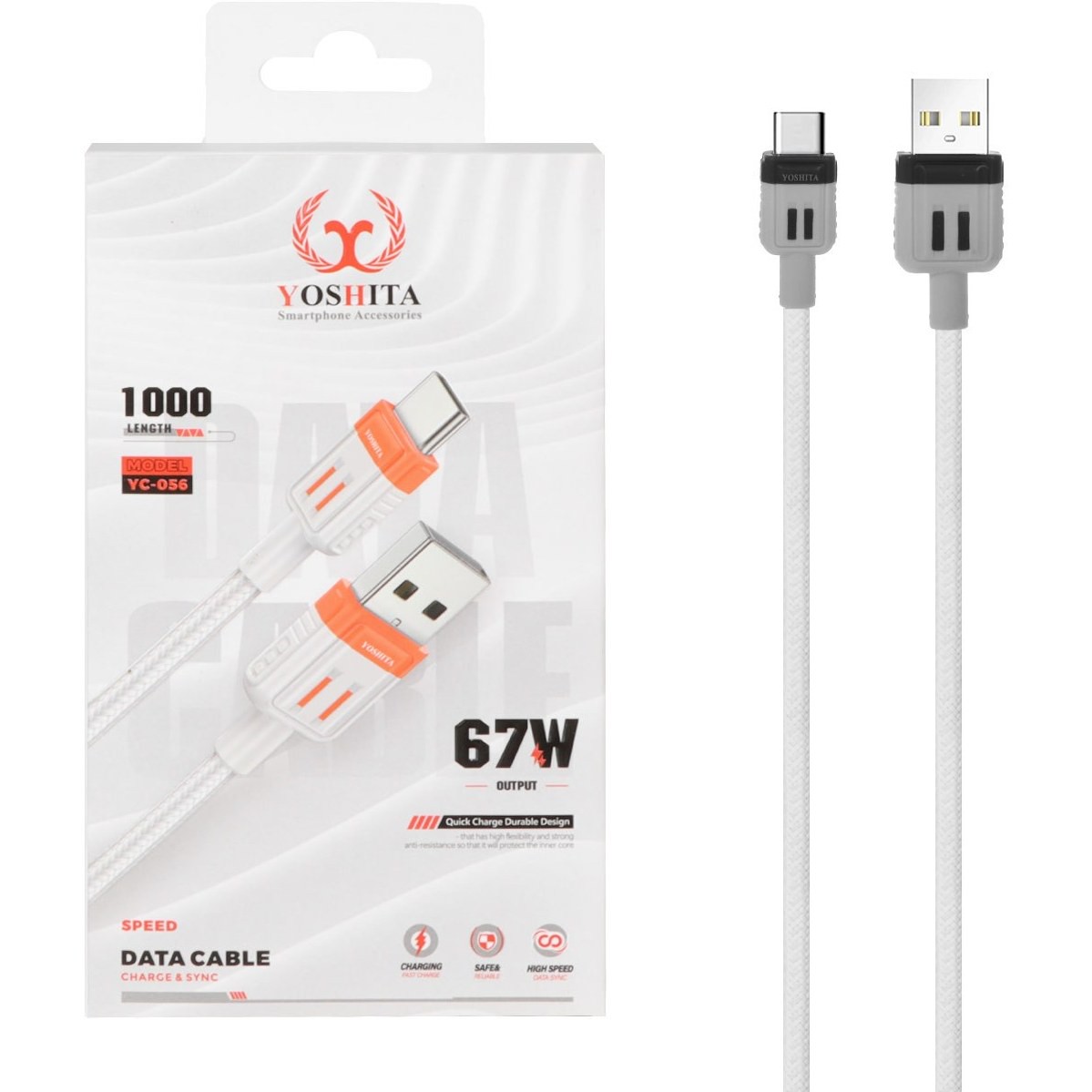 کابل شارژ فست USB to Type-C یوشیتا Yoshita اورجینال مدل YC-056 سفید