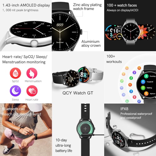 ساعت هوشمند شیائومی مدل QCY GT با نمایشگر AMOLED و بدنه فلزی