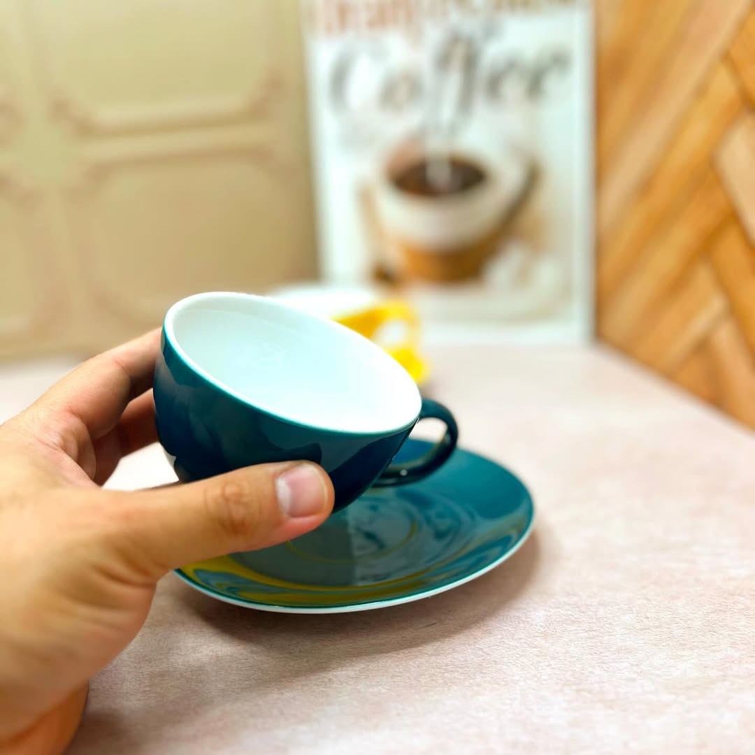 ست 6 عددی فنجان و نعلبکی سرامیکی رنگی