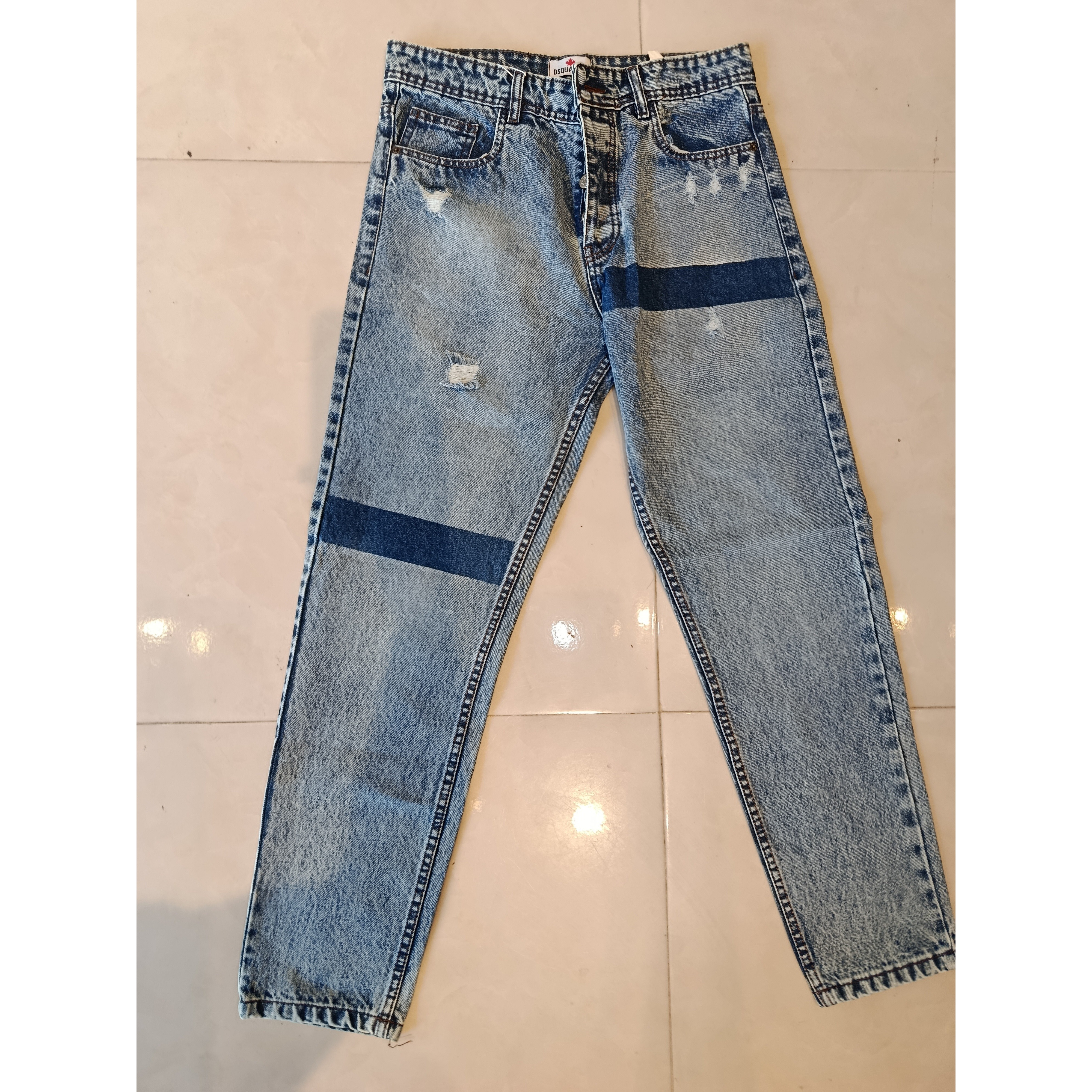 شلوار جین مردانه مام فیت مدل Two-Tone Denim رنگ Light Blue