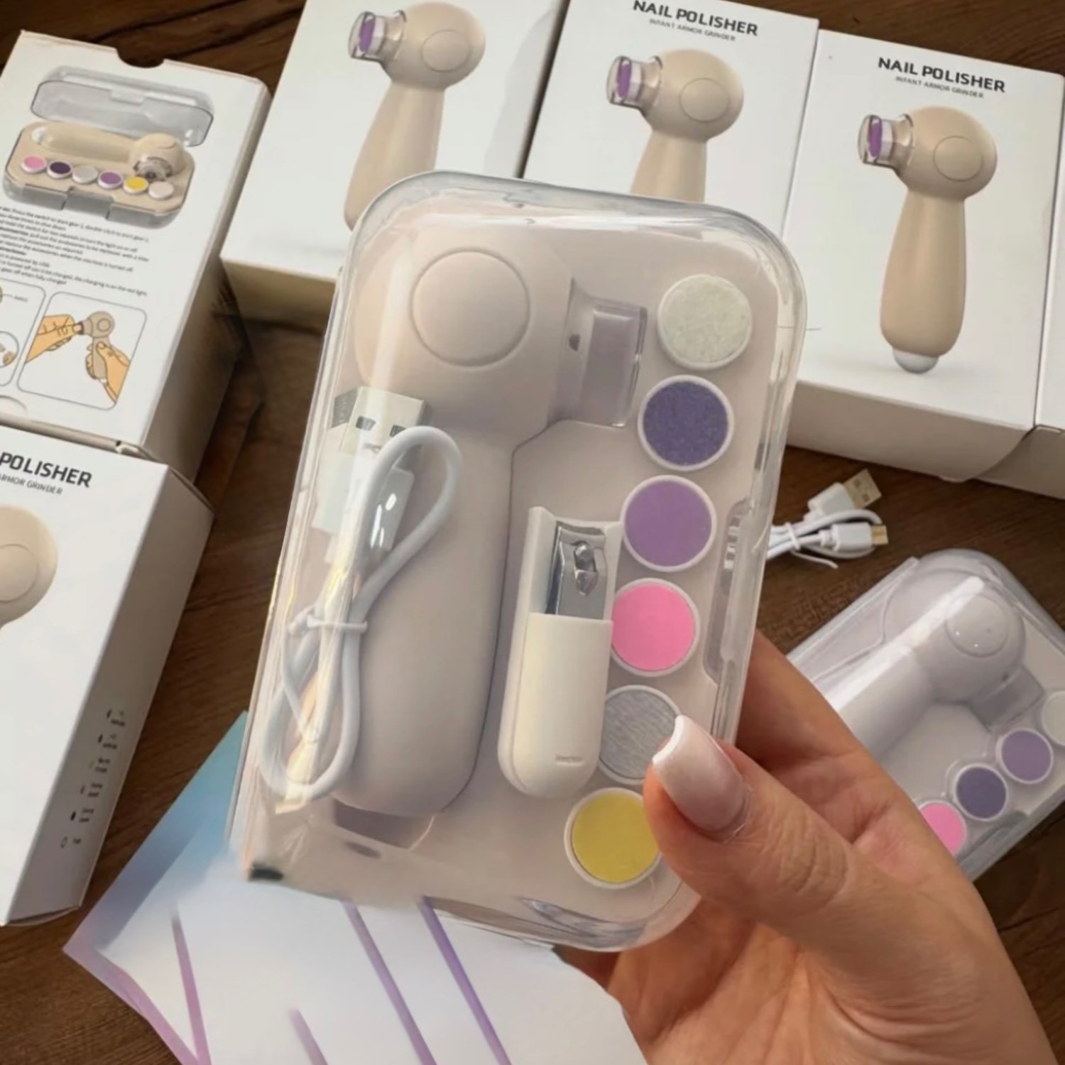 ست سوهان برقی سر گرد شارژی نوزاد و کودک NAIL POLISHER چراغ دار