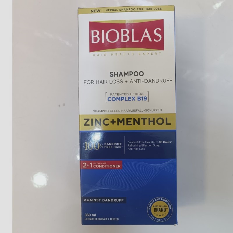 شامپو بیوبلاس ضد شوره و ضد ریزش 2in1 حاوی روی و منتول حجم 360 میل