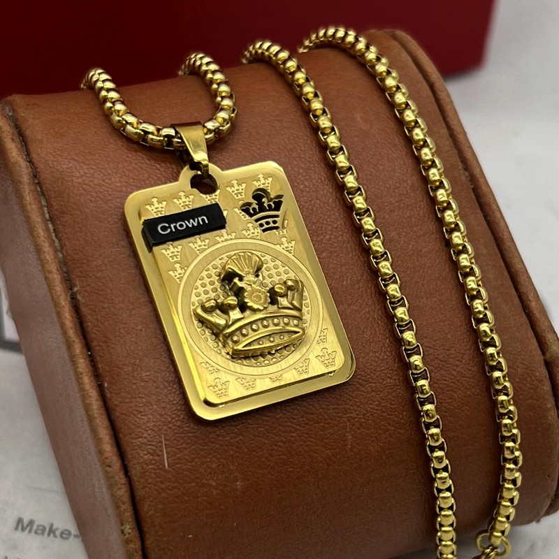 گردنبند استیل مردانه طرح تاج Crown