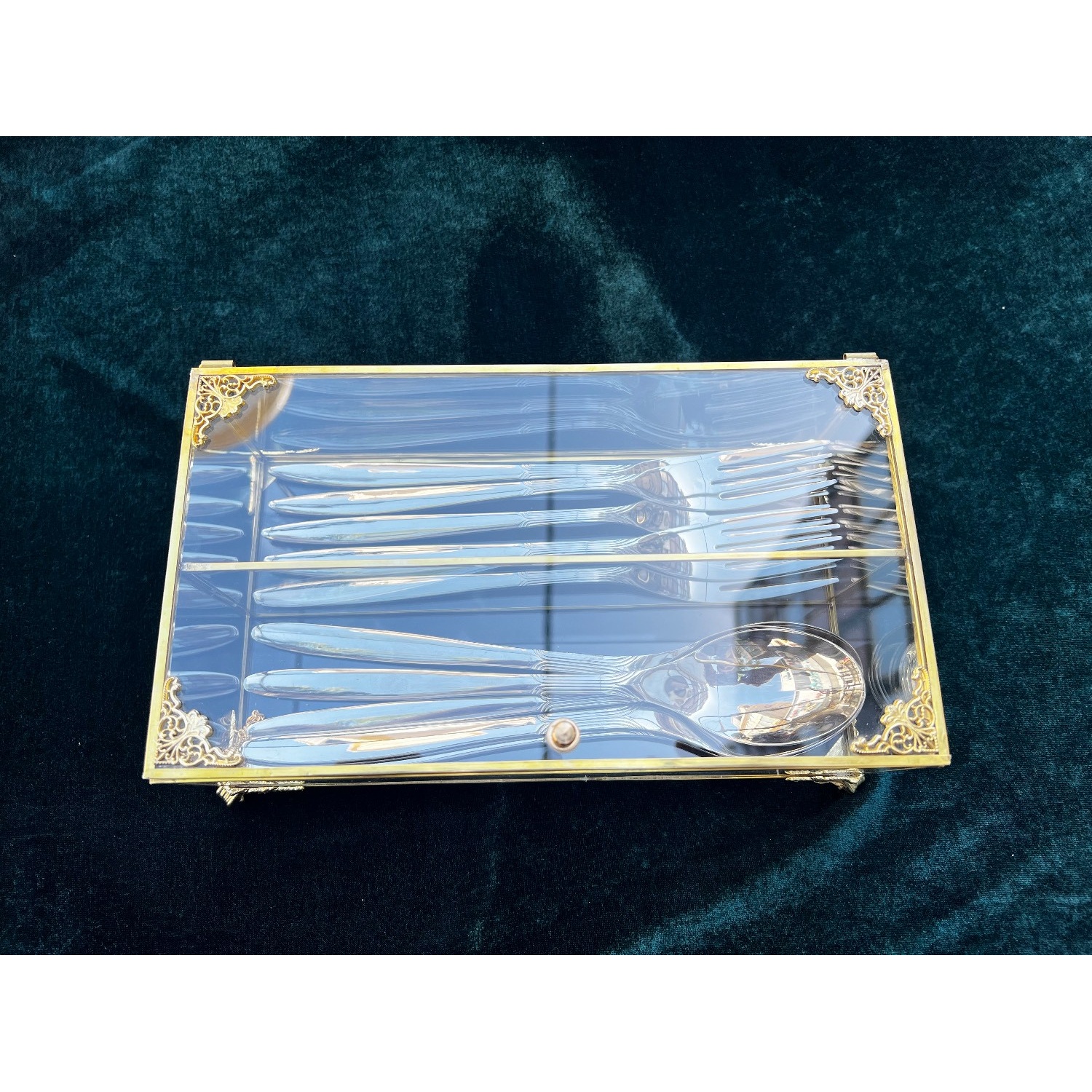 باکس تی بگ جا قاشق چنگال شیشه ای سایز 2 آبکاری شده