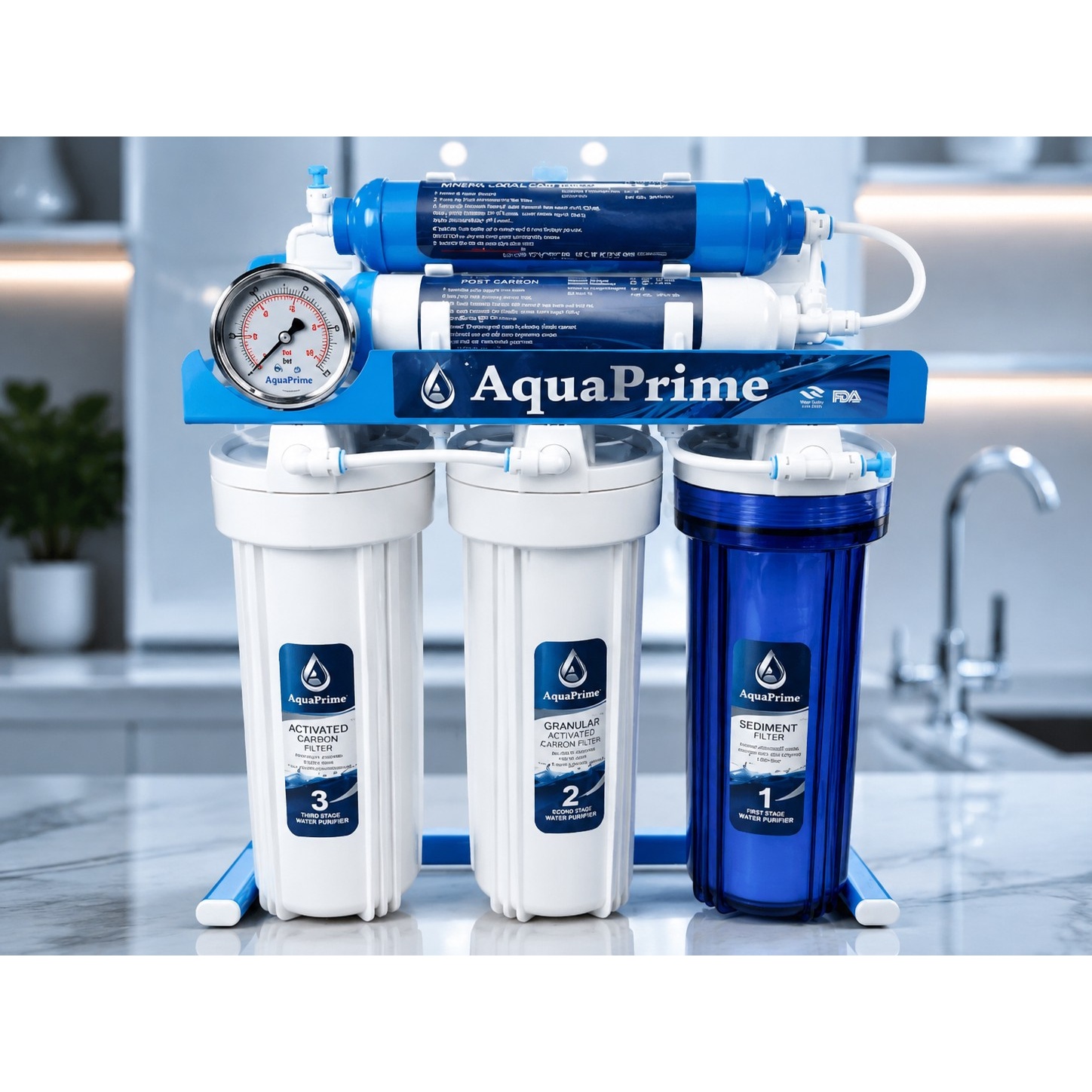 دستگاه تصفیه آب AquaPrime 6 مرحله ای اسمز معکوس با گیج فشار