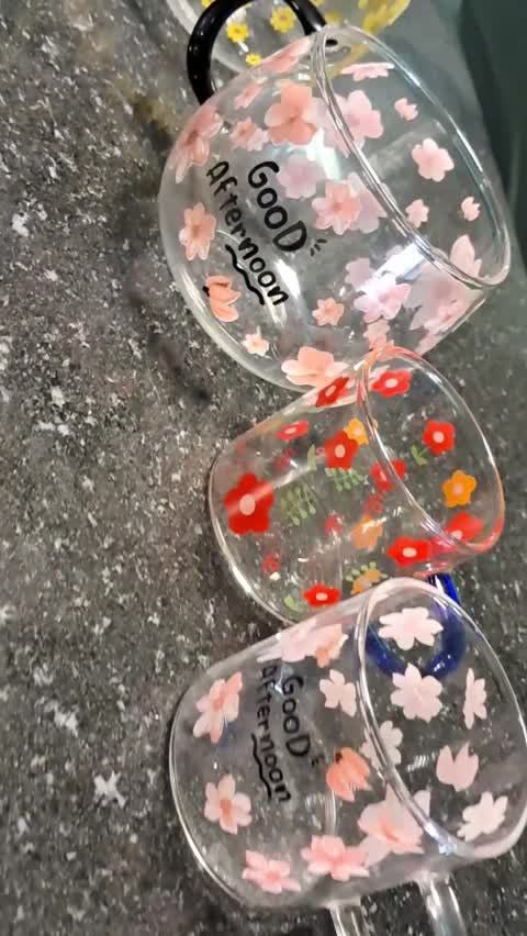 فنجان قهوه خوری پیرکس good afternoon گل صورتی دست 6 عددی