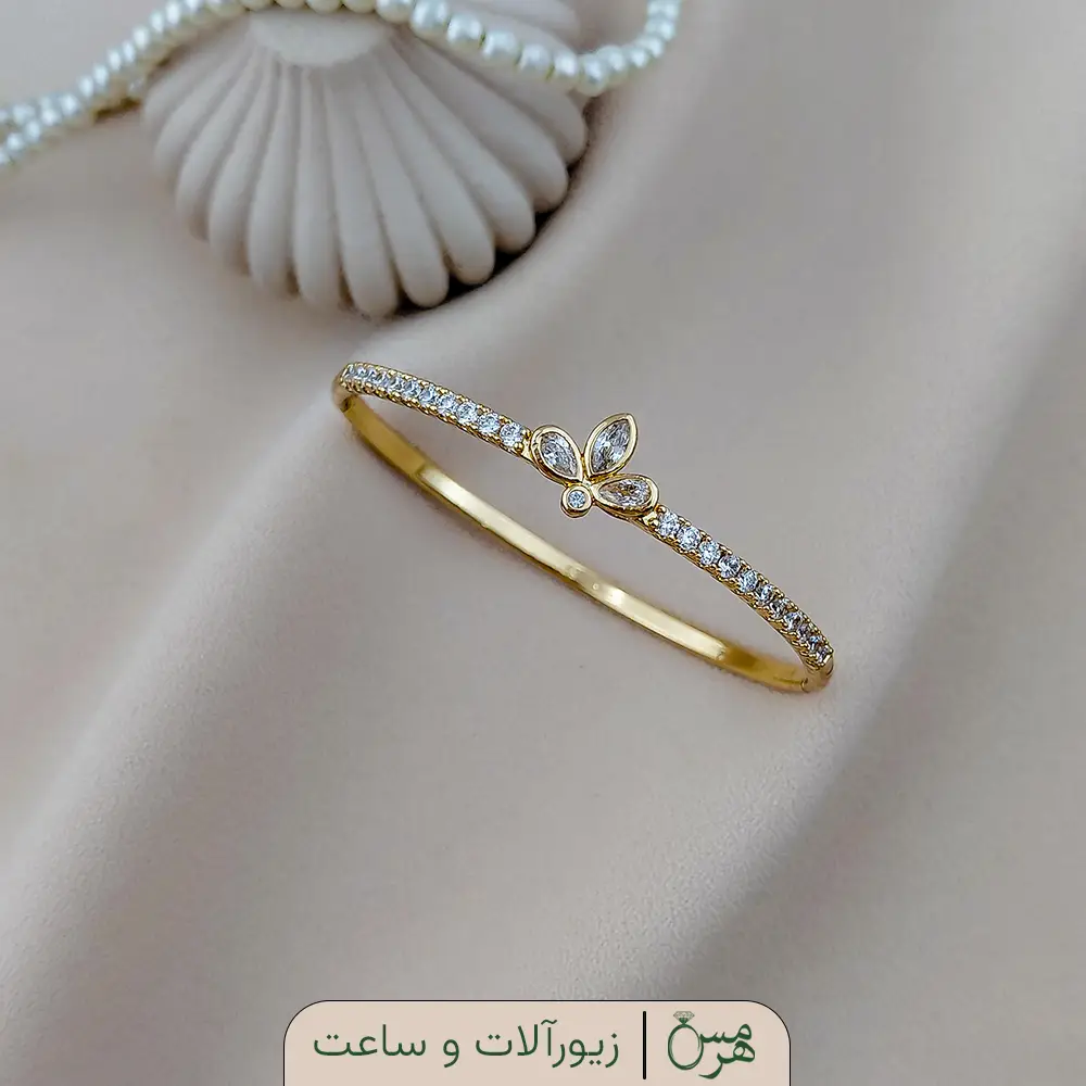 دستبند النگویی زنانه ژوپینگ طرح برگ رزگلد