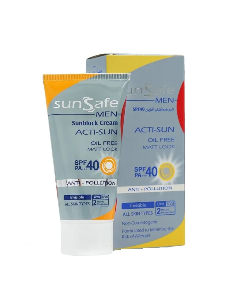 کرم ضد آفتاب آقایان SPF40 فاقد چربی بی رنگ سان سیف Sun Safe