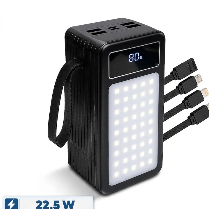 پاوربانک 22.5 وات پی زد ایکس مدل V89s PD Fast Charge ظرفیت 50000 میلیآمپرساعت به همراه چهار کابل متصل