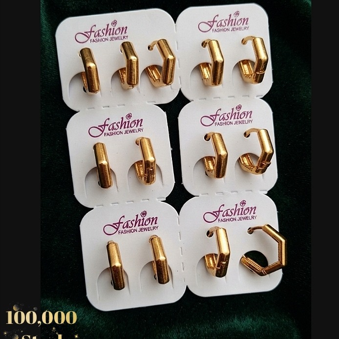 گوشواره حلقه چند ضلعی استیل و رنگ ثابت 