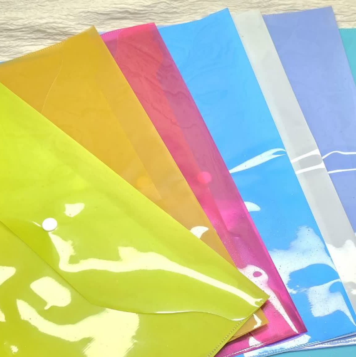 پوشه دکمهدار آ4 رنگی (کریستالی/شفاف) پاکت کلاسور پلاستیکی مقاوم برای مدارک، دفتر و لوازمالتحریر در 8 رنگ متنوع