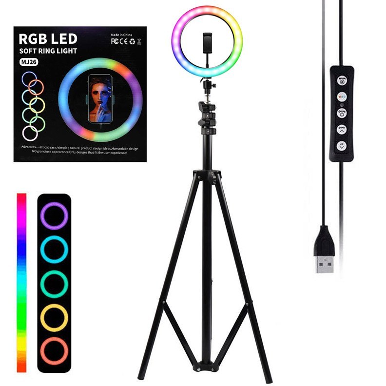 رینگ لایت مدل MJ26-RGB به همراه پایه 2 متری