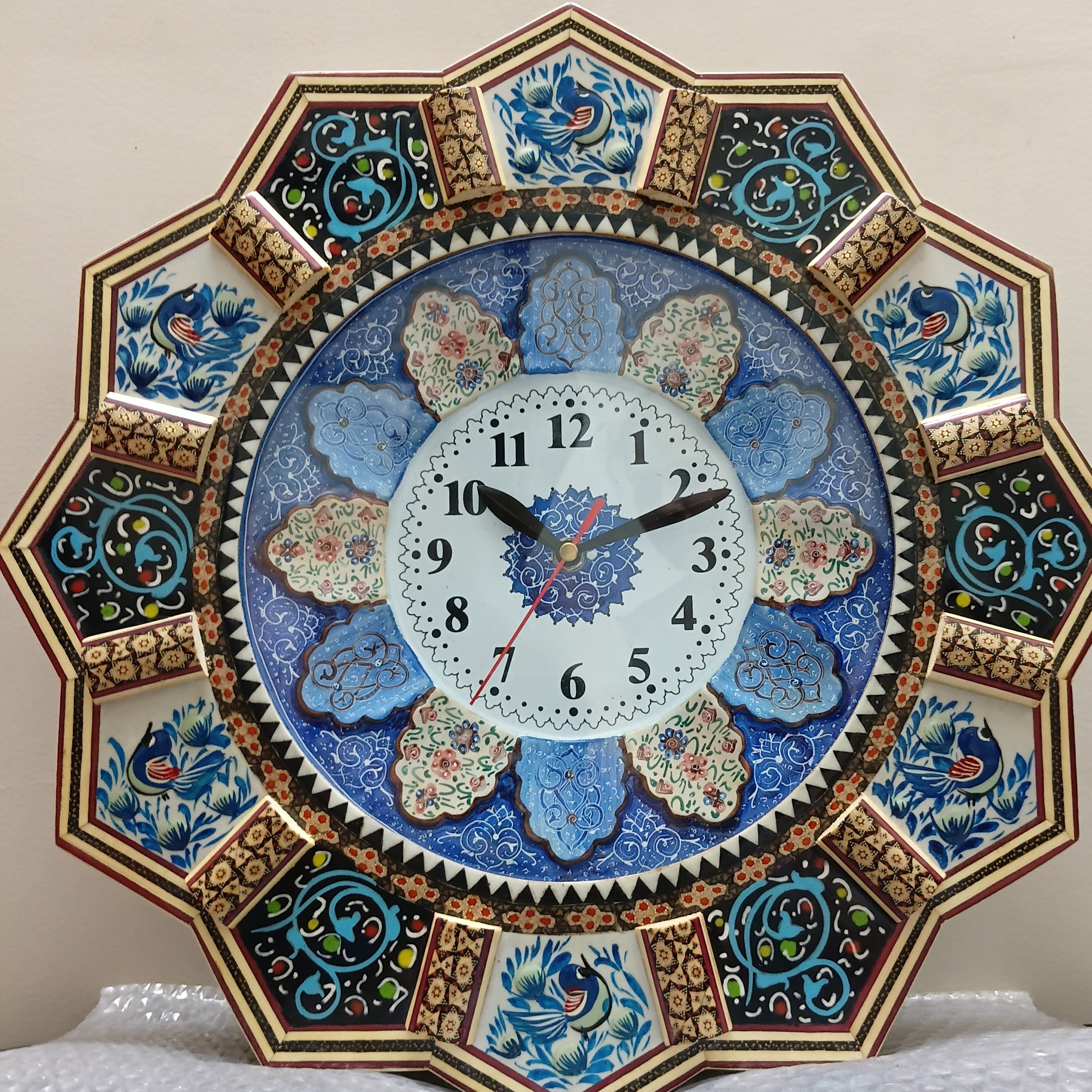 ساعت خاتم کاری با صفحه مینا کاری روی مس نفیس با قطر 42سانتی متری (ارسال رایگان)