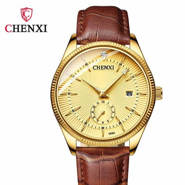 ساعت مچی مردانه چنکسی مدل CHENXI 069 طلایی چرم