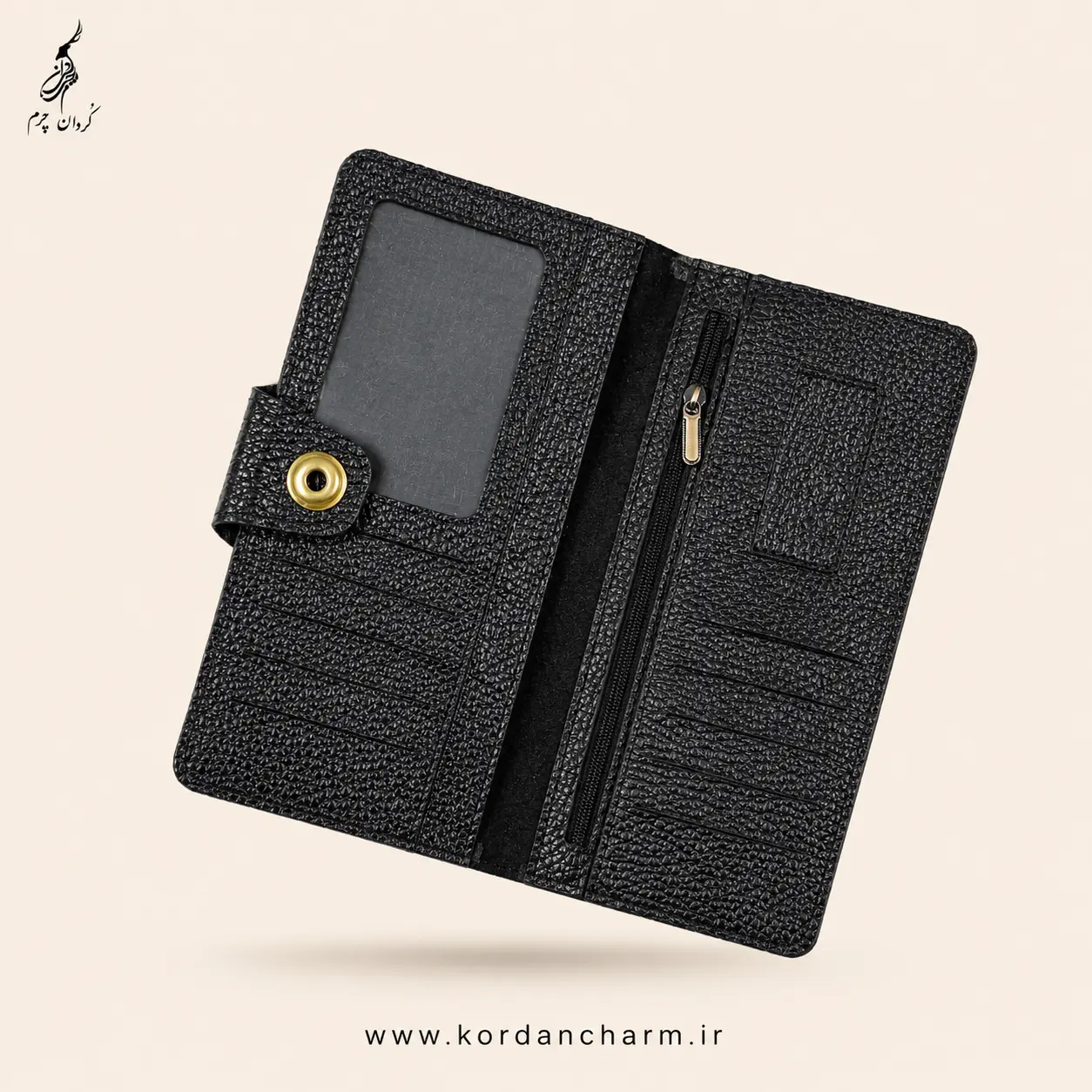 کیف پول چرم اشکان مدل دکمهدار طرح فلوتر