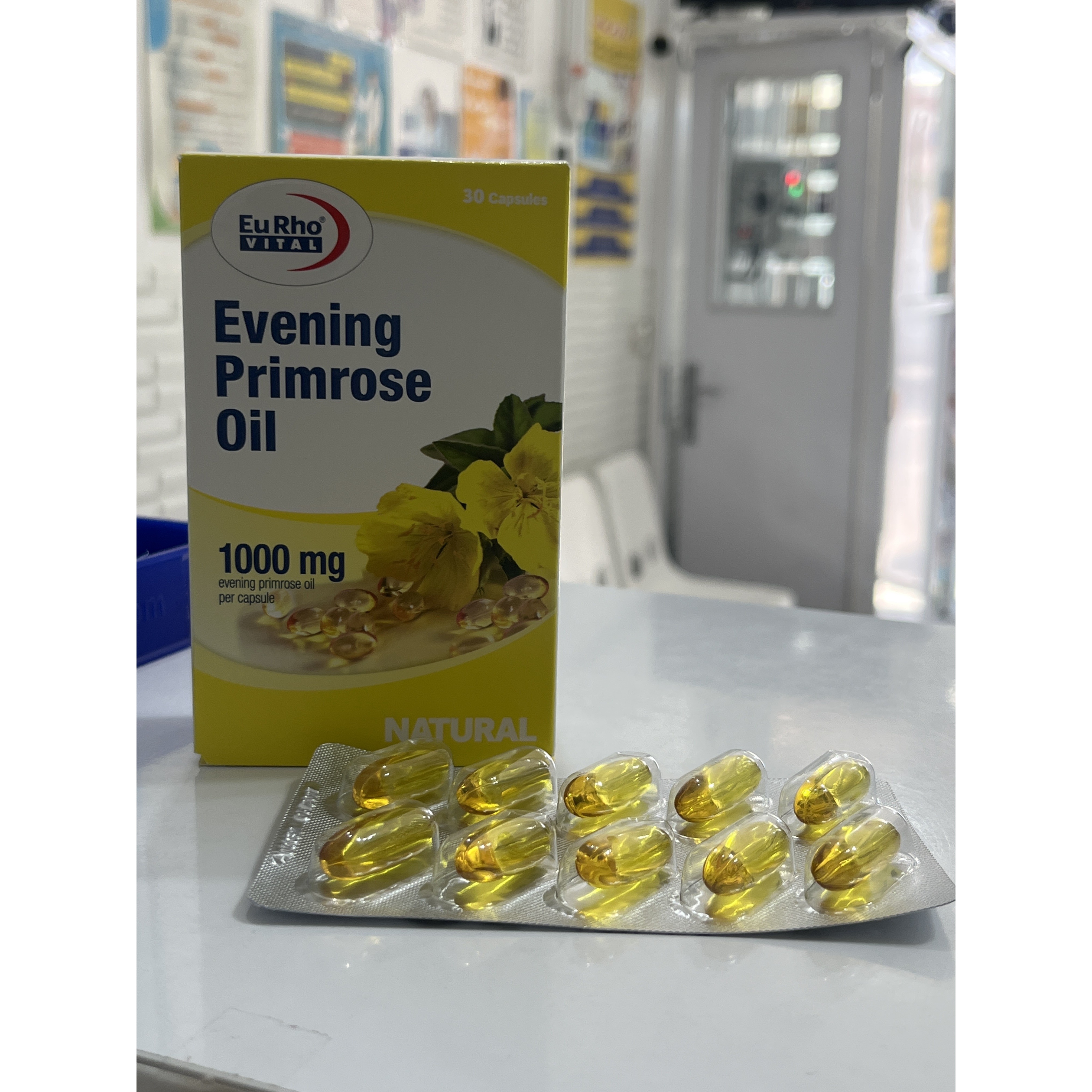 کپسول ژلاتینی روغن گل مغربی یوروویتال 1000 میلی گرمی بسته 30 عددی