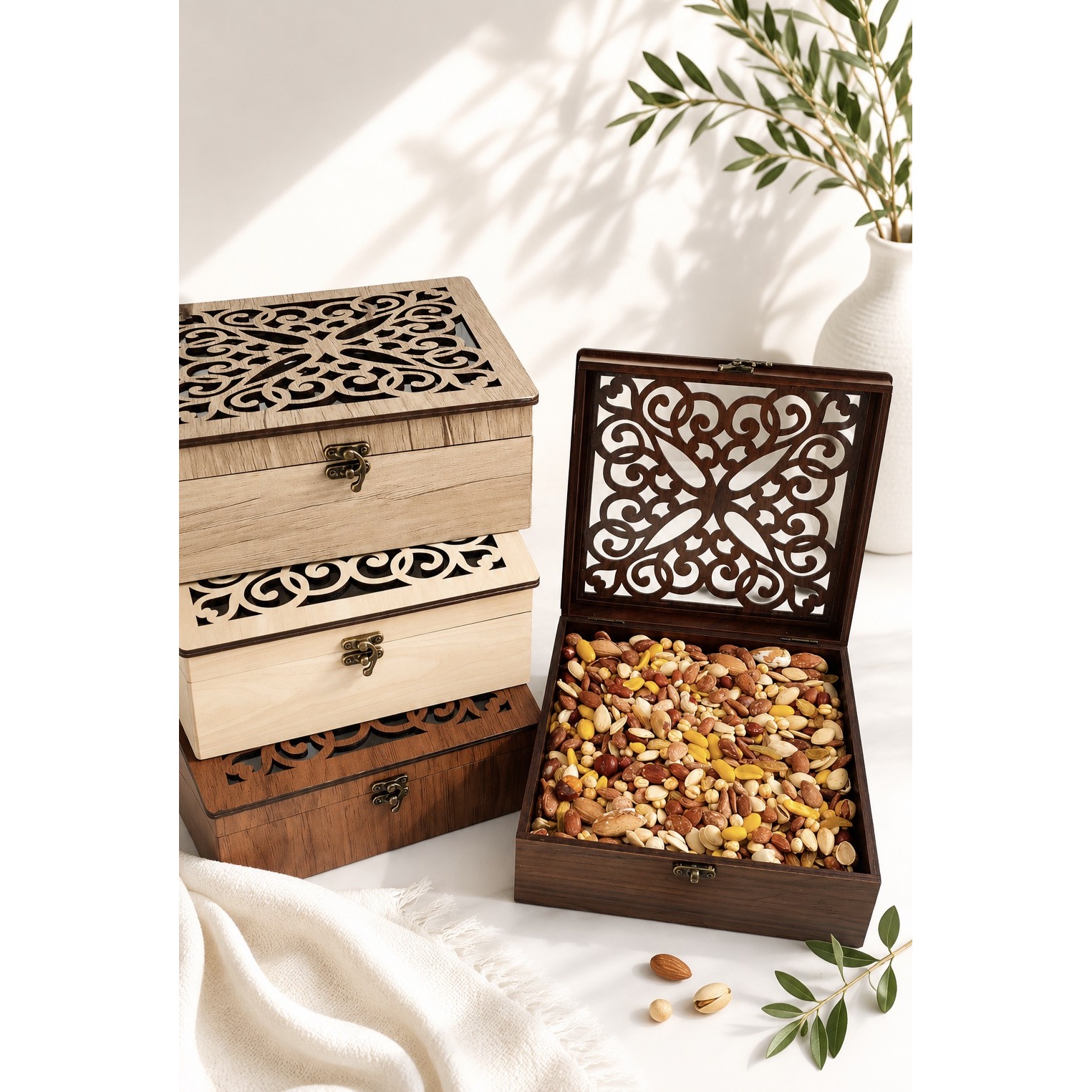 باکس چوبی آجیل و خشکبار طرح لادن(فندقی)