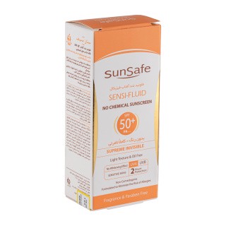 فلوئید ضد آفتاب فیزیکال سان سیف بدون رنگ و کاملا نامرئی دارای SPF50 حجم 50 گرم sun Safe oilfree sunblock fluid spf50