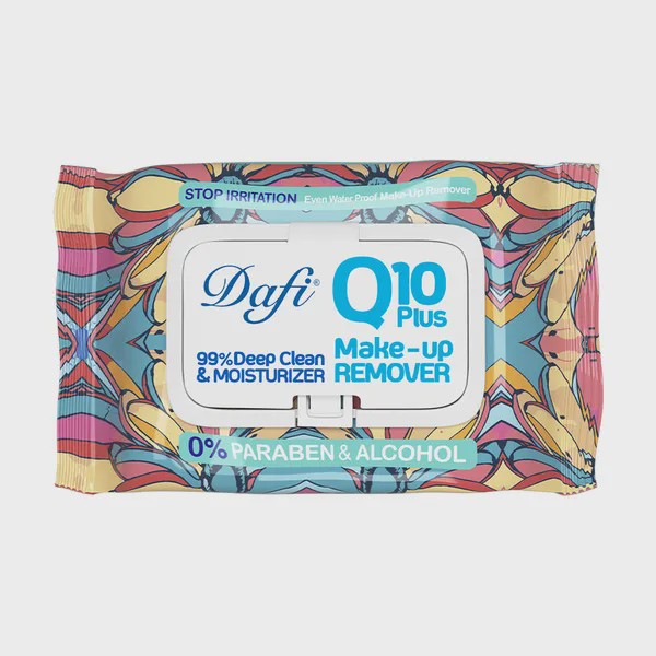 دستمال مرطوب پاک کننده آرایش Q10 پوست حساس دافی Q10 Plus Make Up Remover Wet Wipes DAF