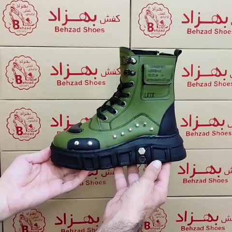 پوتین بغل زیپ دور دوخت بچه گانه اسپرت دخترانه پسرانه رنگ سبز لژ پنج سانتی زیره پیو رویه چرم صنعتی سایز 31 تا 36