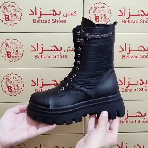 پوتین زمستانی کاپشنی زنانه سایز 37 تا 40 رنگ مشکی بغل زیپ زیره پیو لژ شش سانتی رویه چرم صنعتی و پارچه کاپشنی
