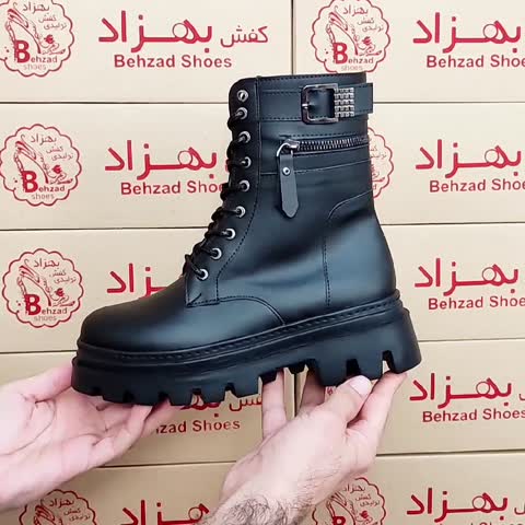پوتین زمستانی دور دوخت لژ شش سانتی سایز 37 تا 40 زنانه دخترانه رنگ مشکی زیره پیو بغل زیپ رویه چرم  صنعتی