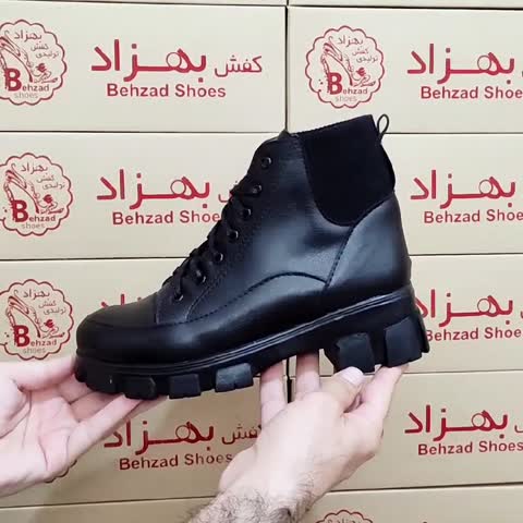 پوتین بند دار لژ پنج سانتی دخترانه زنانه رنگ مشکی سایز 37 تا 40 زیره پیو رویه چرم صنعتی