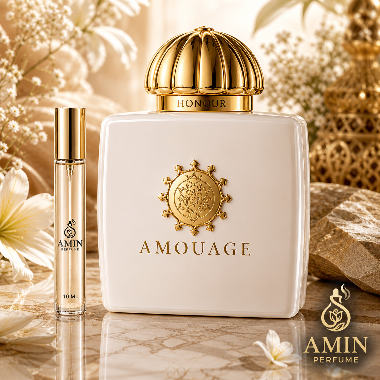 عطر گرمی آمواژ هانر زنانه (Amouage Honour Woman)سمفونی گلهای سفید، باشکوه و رمانتیک
