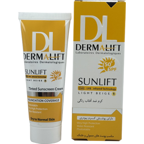 کرم ضد آفتاب رنگی درمالیفت SPF50 پوست نرمال و خشک بژ روشن 1
