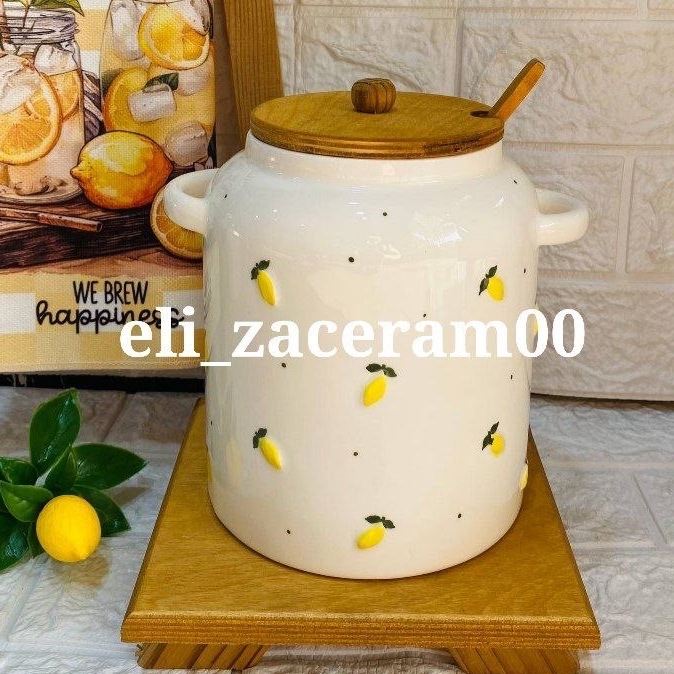 بانکه روغن جامد سرامیکی قاشق دار لیمو برجسته 