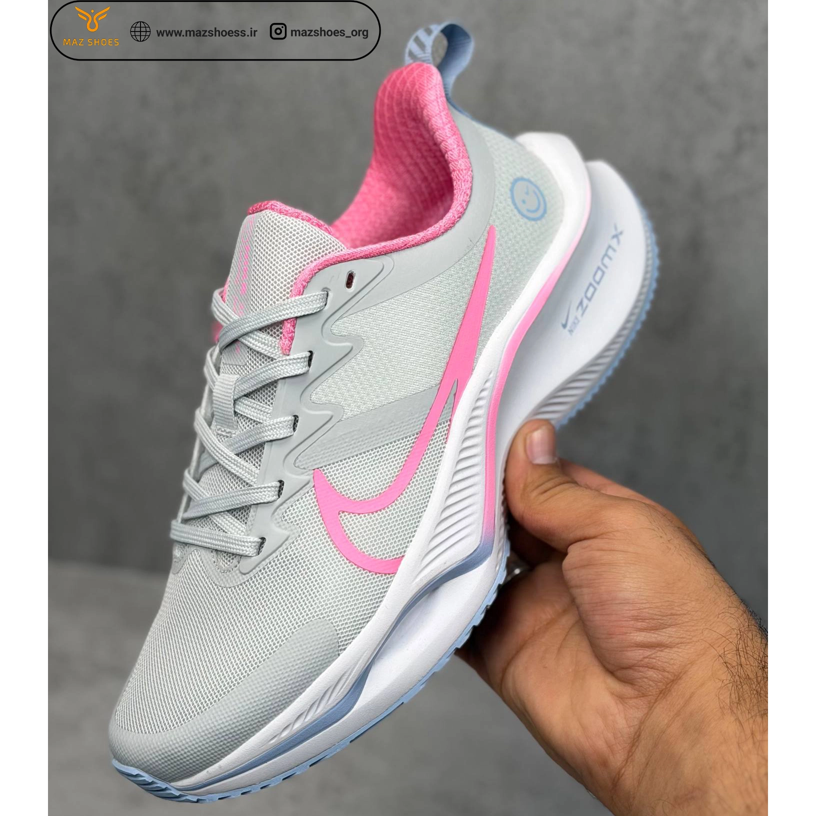 کفش زنانه نایک زوم ایکس لبخندی Nike ZoomX Smiley رانینگ حرفهای طوسی صورتی