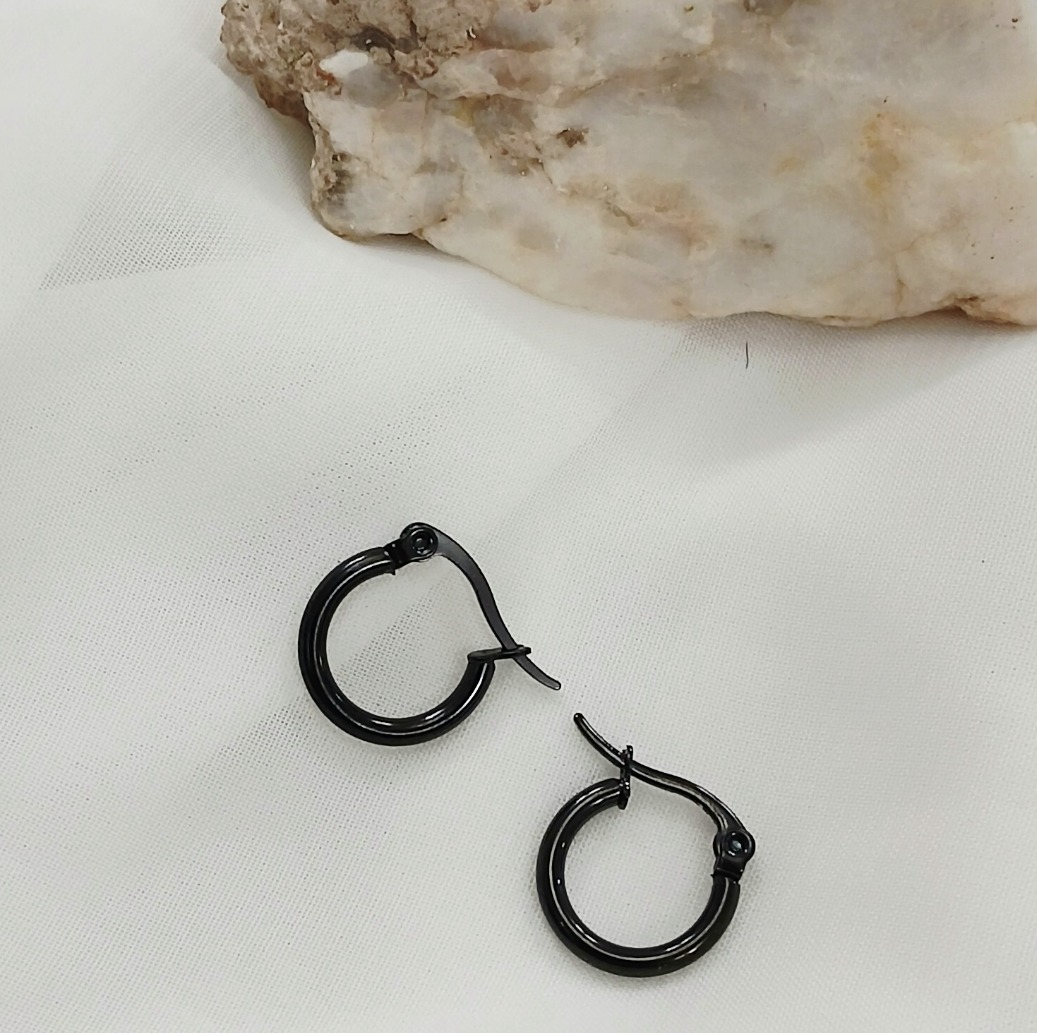 گوشواره حلقه ای مشکی ریز استیل 