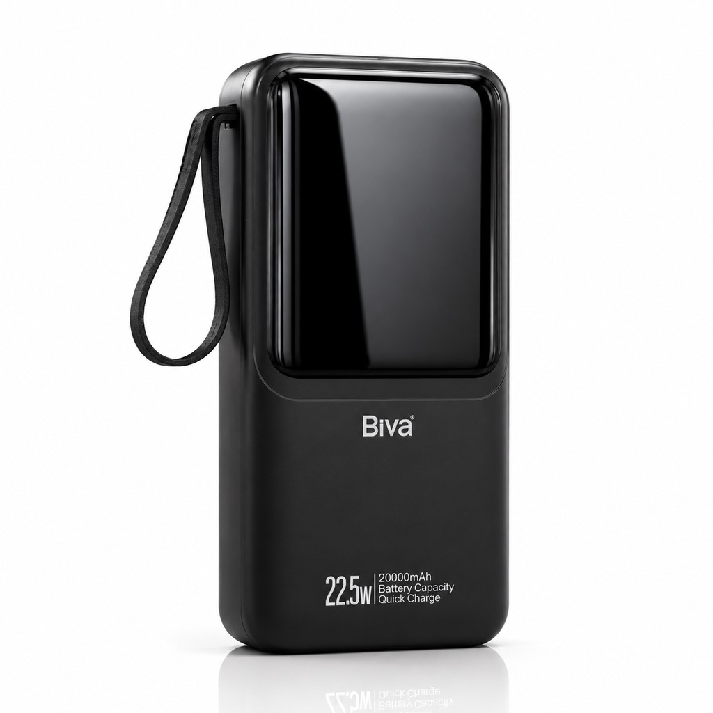 پاوربانک بیوا (Biva) مدل BP-086 ظرفیت 20000 میلی آمپر فست شارژ 22.5 وات با کابل های متصل