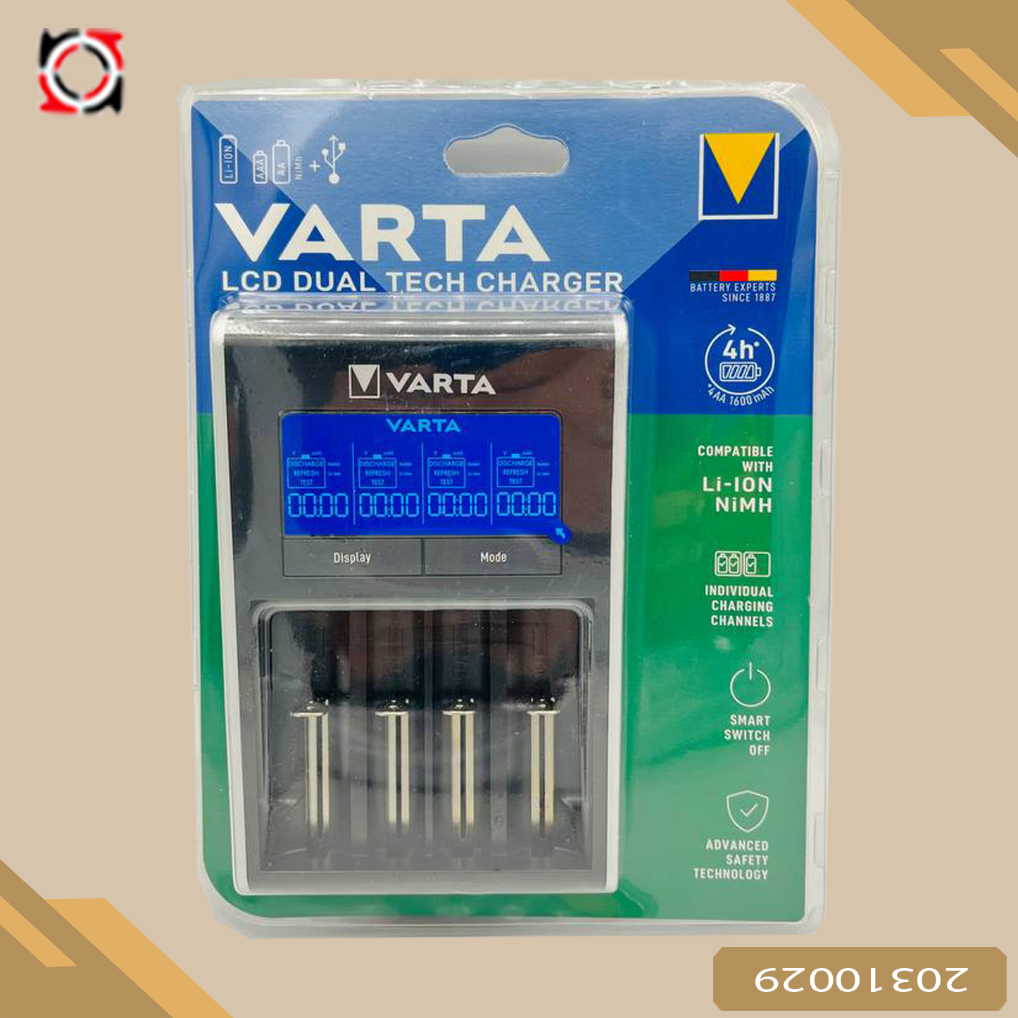 دستگاه شارژر باطری 1600 VARTA LCD DUAL TECH CHARGER 4 AA