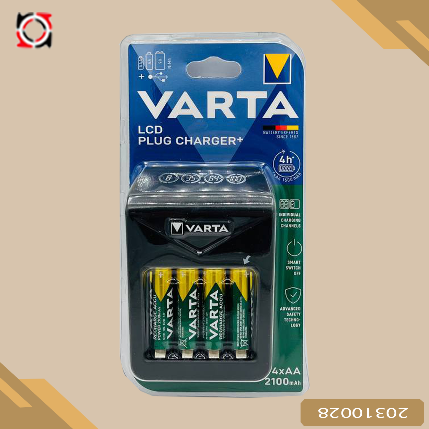 دستگاه شارژر باطری VARTA LCD PLUG CHARGER 4 AA 2100