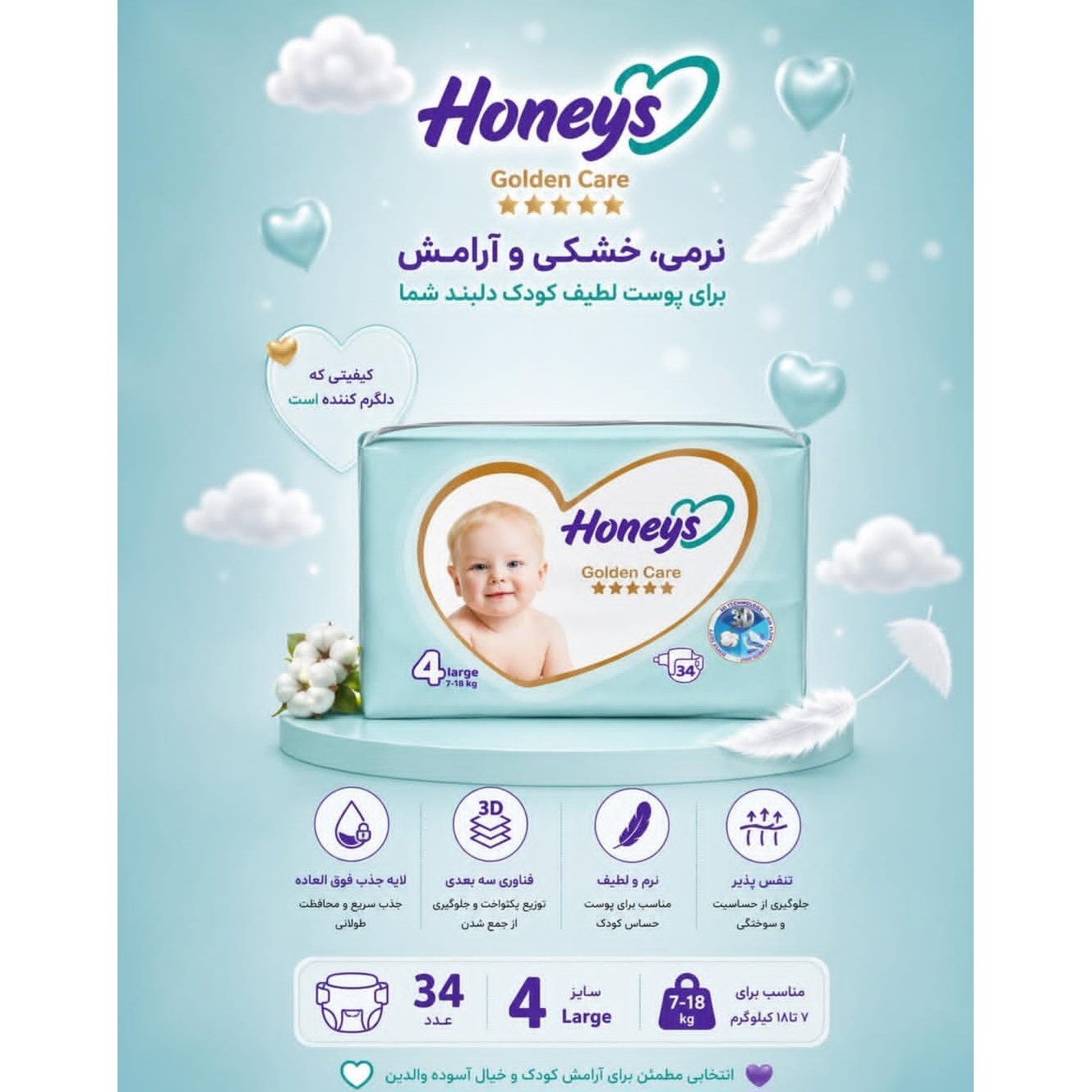 پوشک بچگانه هانیزسایز4 عددی34