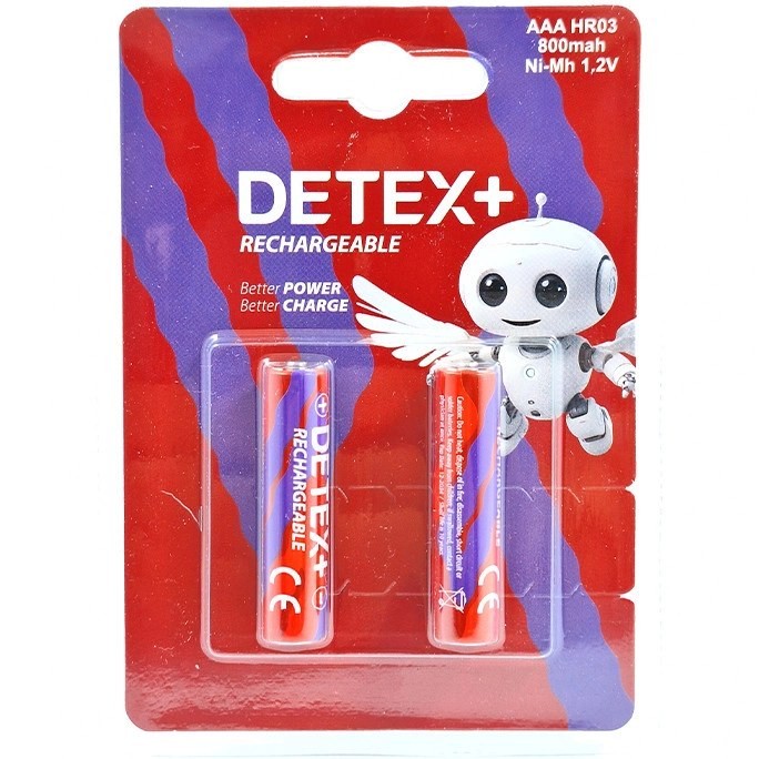 باتری نیم قلمی شارژی دتکس پلاس ( DETEX) مدل HR03 سایز AAA بسته 2 عددی