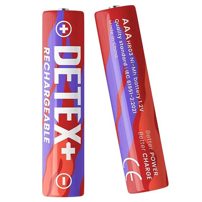 باتری نیم قلمی شارژی دتکس پلاس ( DETEX) مدل HR03 سایز AAA بسته 2 عددی