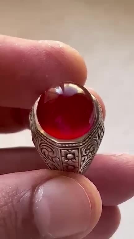 انگشتر نقره عقیق کلوخه آفریقایی کهنه استاد سعادت کد 44
