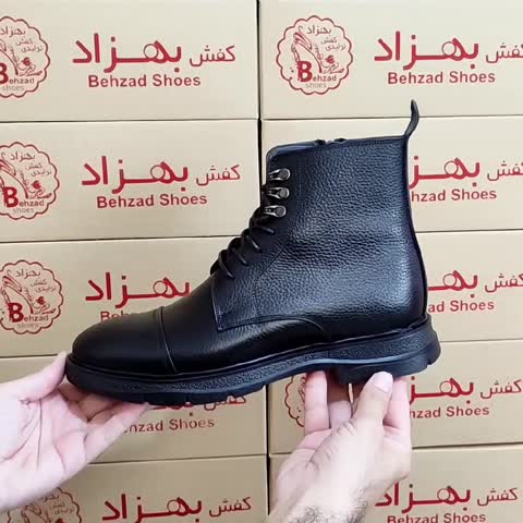 پوتین زمستانی تمام چرم طبیعی گاوی مردانه سایز 41 تا 44 رنگ مشکی زیره ترمو پاشنه سه سانتی آستر چرم طبیعی میشن کفی طبی 